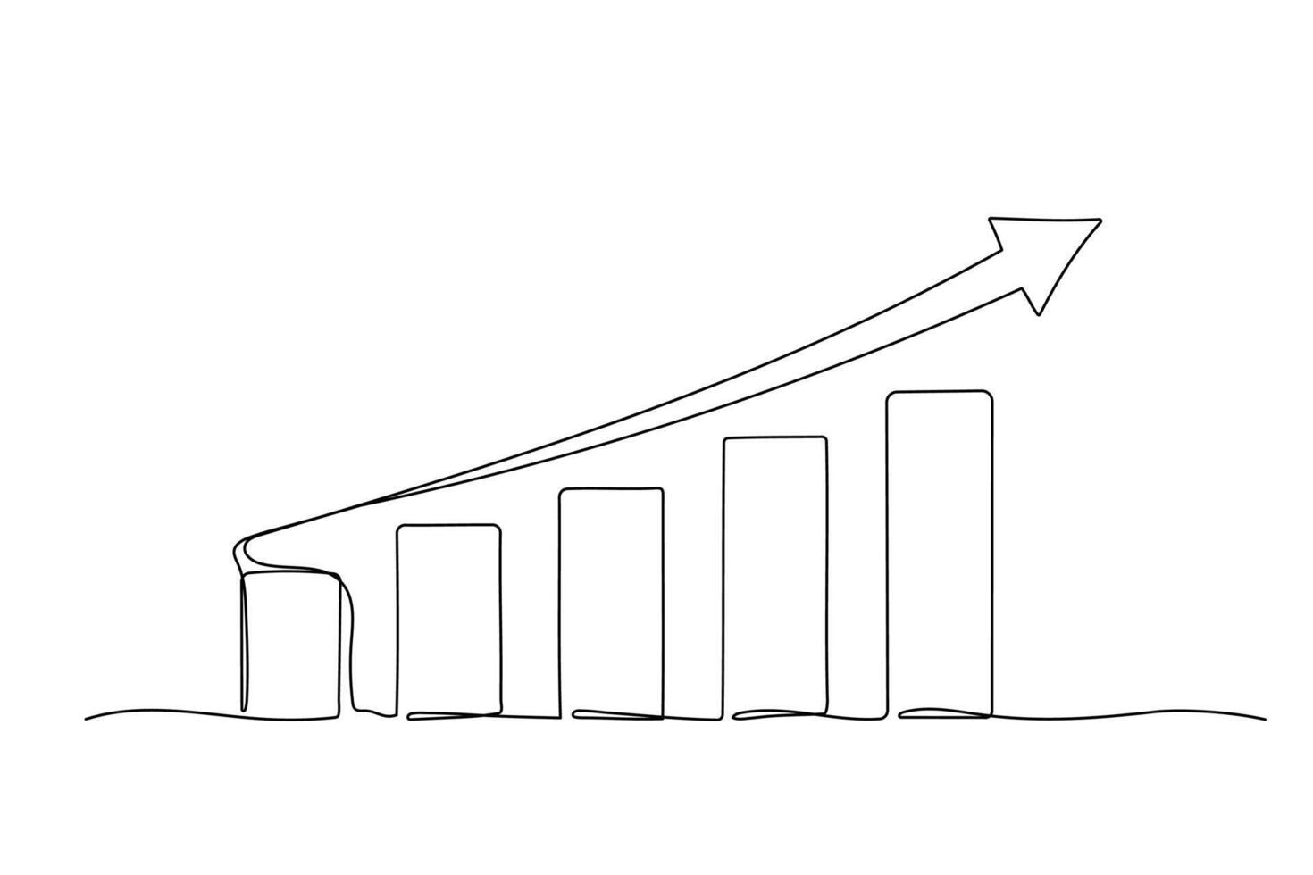 Growth chart with arrow, one line sketch. Hand drawn doodle illustration. Financial success graphic vector