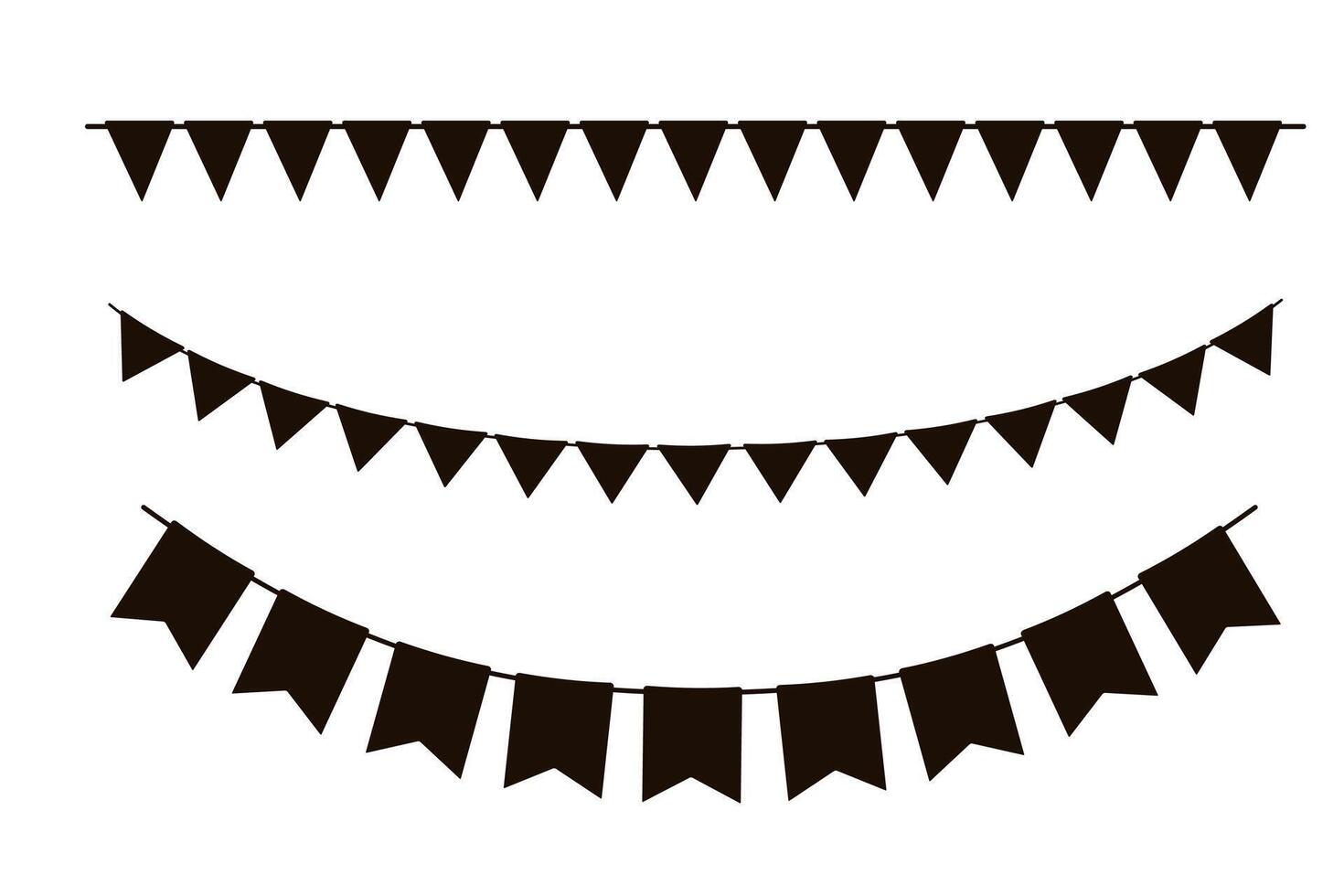 Black silhouette of hanging flags. pennant isolated on white background. vector