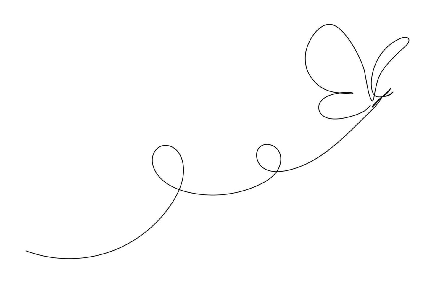 One line butterfly illustration. Outline insect. Continuous single hand drawn sketch. Summer symbol in trendy doodle style vector