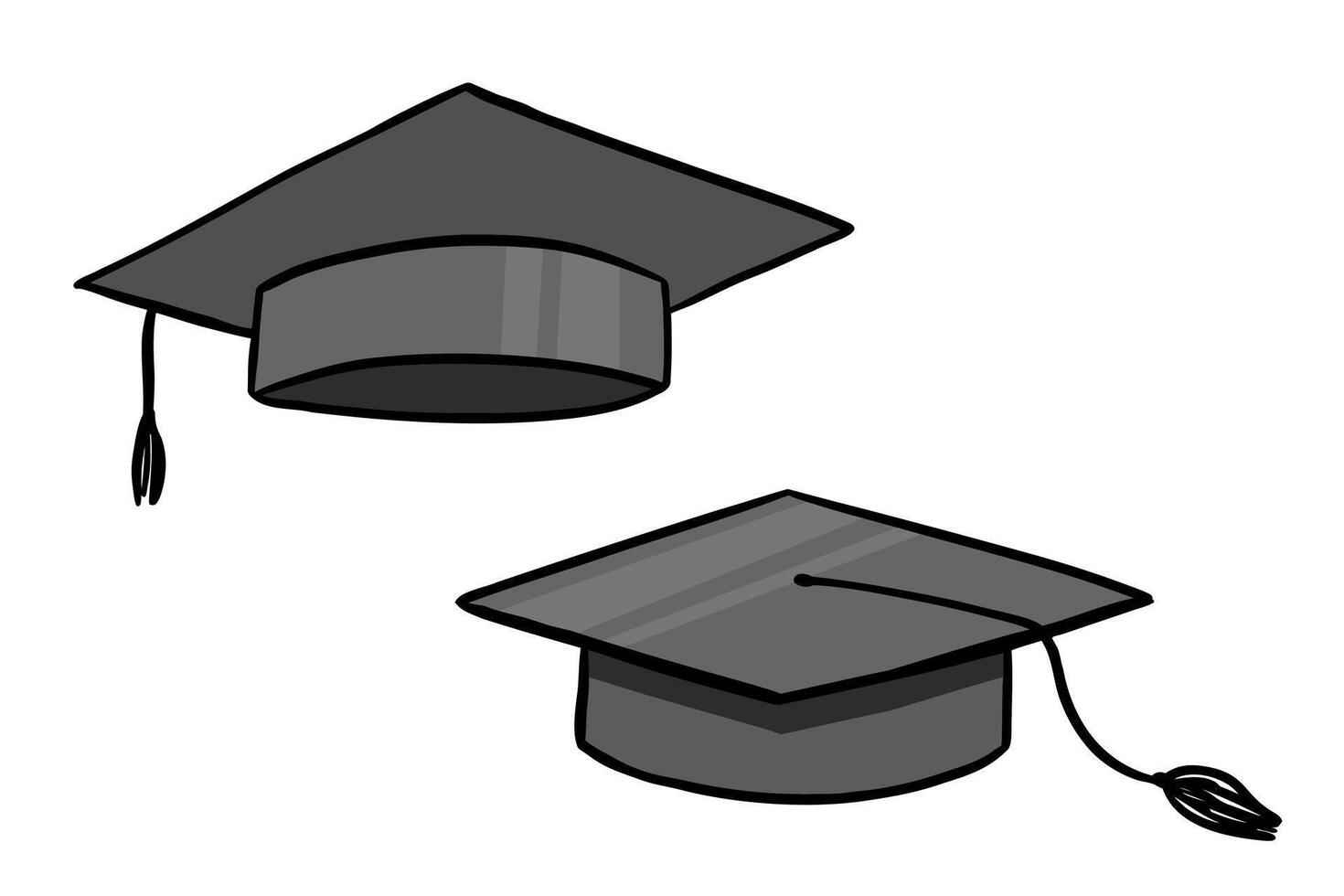 Graduate hat color illustrations set. Hand drawn university caps. Academic hat icon isolated on white vector