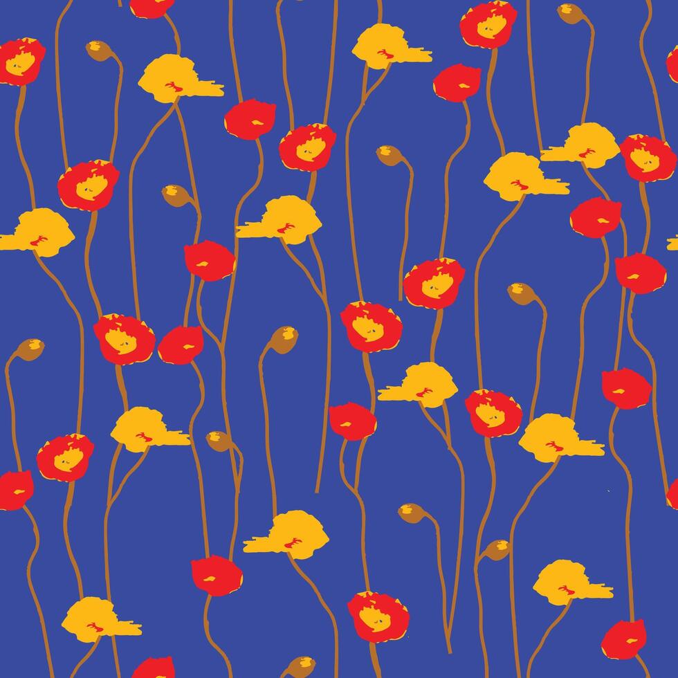 seamless flowers with hand painted on blue pattern background vector