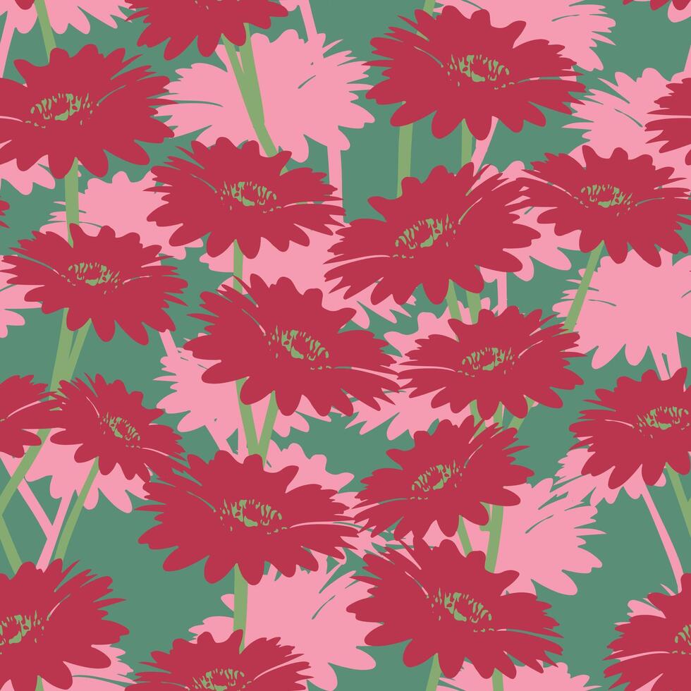 seamless red gerbera daisies flowers pattern background vector