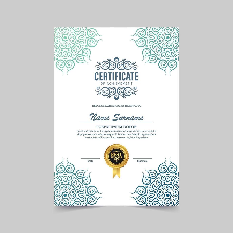 Gradient mandala award certificate template vector