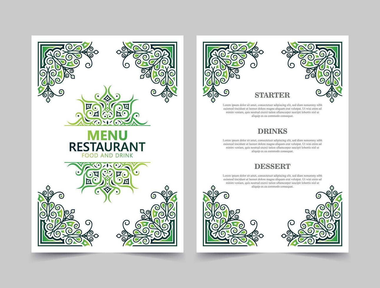 green and white restaurant menu with texture pattern elements vector