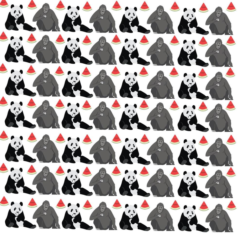 panda, gorilla with fruit as a pattern background vector