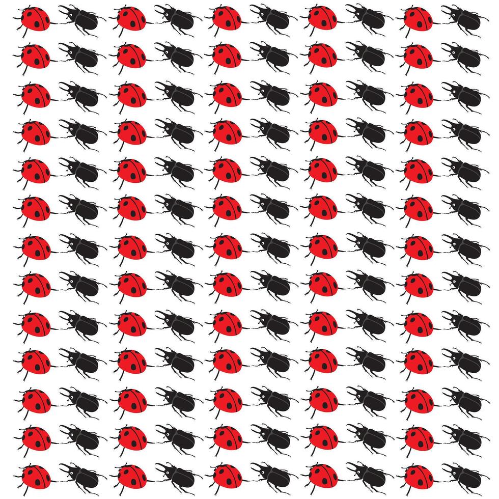 ladybug, beetle with fruit as a pattern background vector
