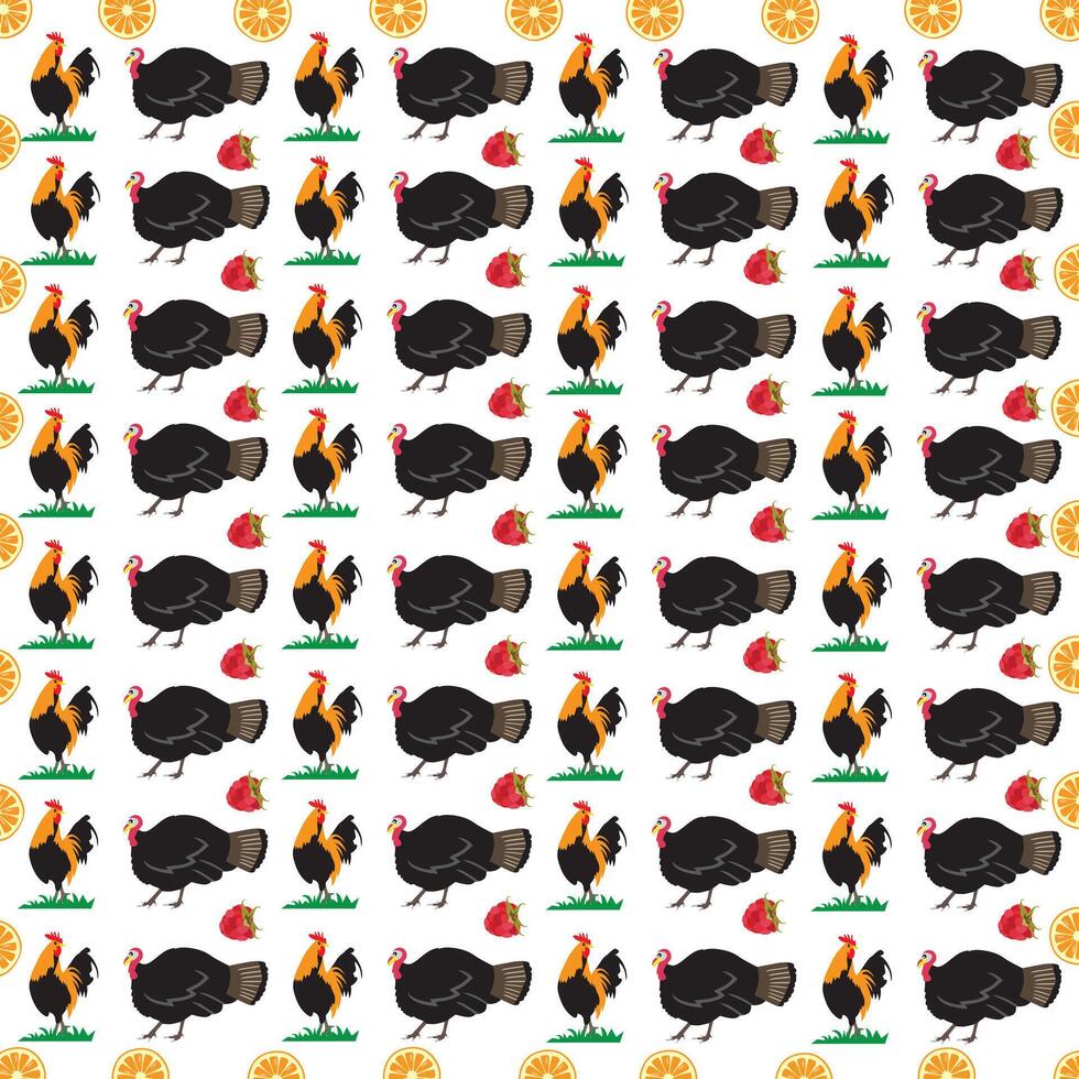 turkey, chicken with fruit as a pattern background vector
