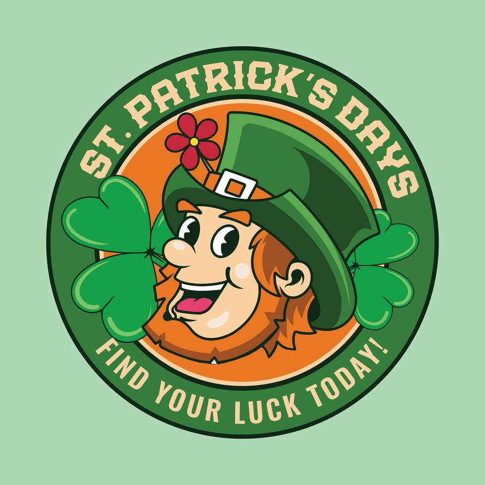 Saint Patrick Day Gnome Head with Gold Coins Pot Retro Cartoon Mascot Character Groovy Vintage Style for poster, flyer, brochure, invitation, greeting card, banner, web, sticker vector