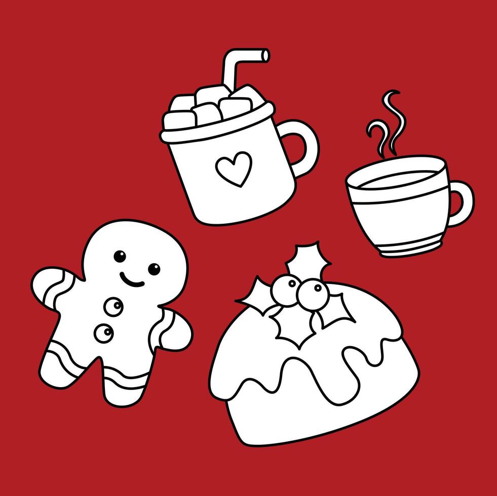 Cute Food Snack Cake Dessert Candy Gingerbread Christmas Holiday Character Cartoon Digital Stamp Outline vector