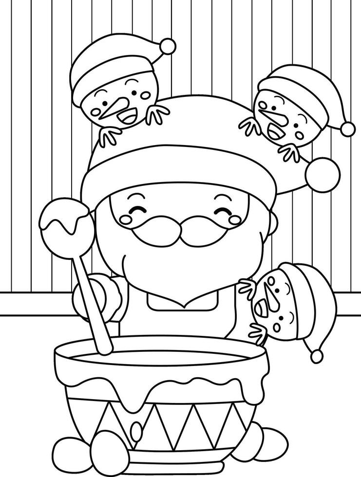Santa Claus Baking Christmas Holiday Cartoon Coloring ACtivity for Kids and Adult vector