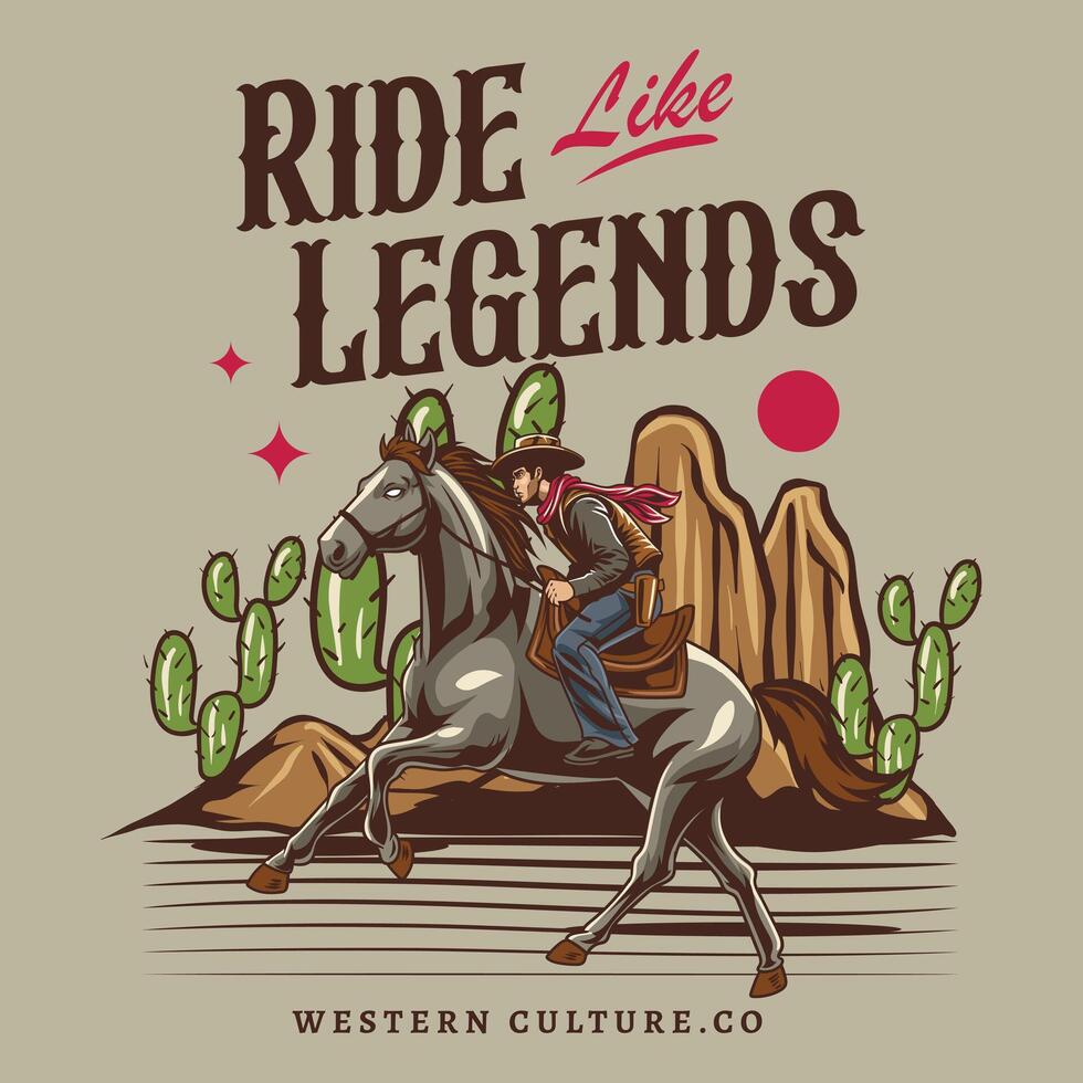 Rodeo Cowboy Riding Horse in Western Vintage Illustration for poster, flyer, social media, web pages, print media, greeting card, invitation, banner, t-shirt design vector