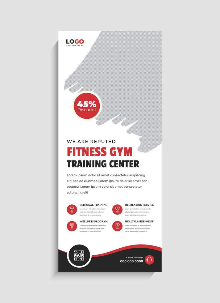 Creative Fitness Gym business standee roll up banner template design vector