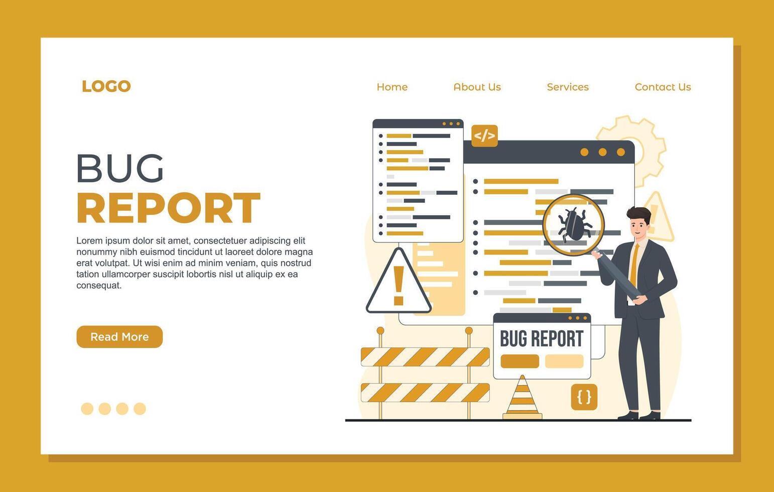 error reporte aterrizaje página modelo plano diseño ilustración concepto de web página codificación y programación. vector