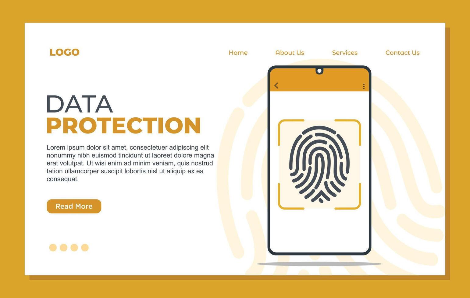 Data protection landing page template fingerprints vector