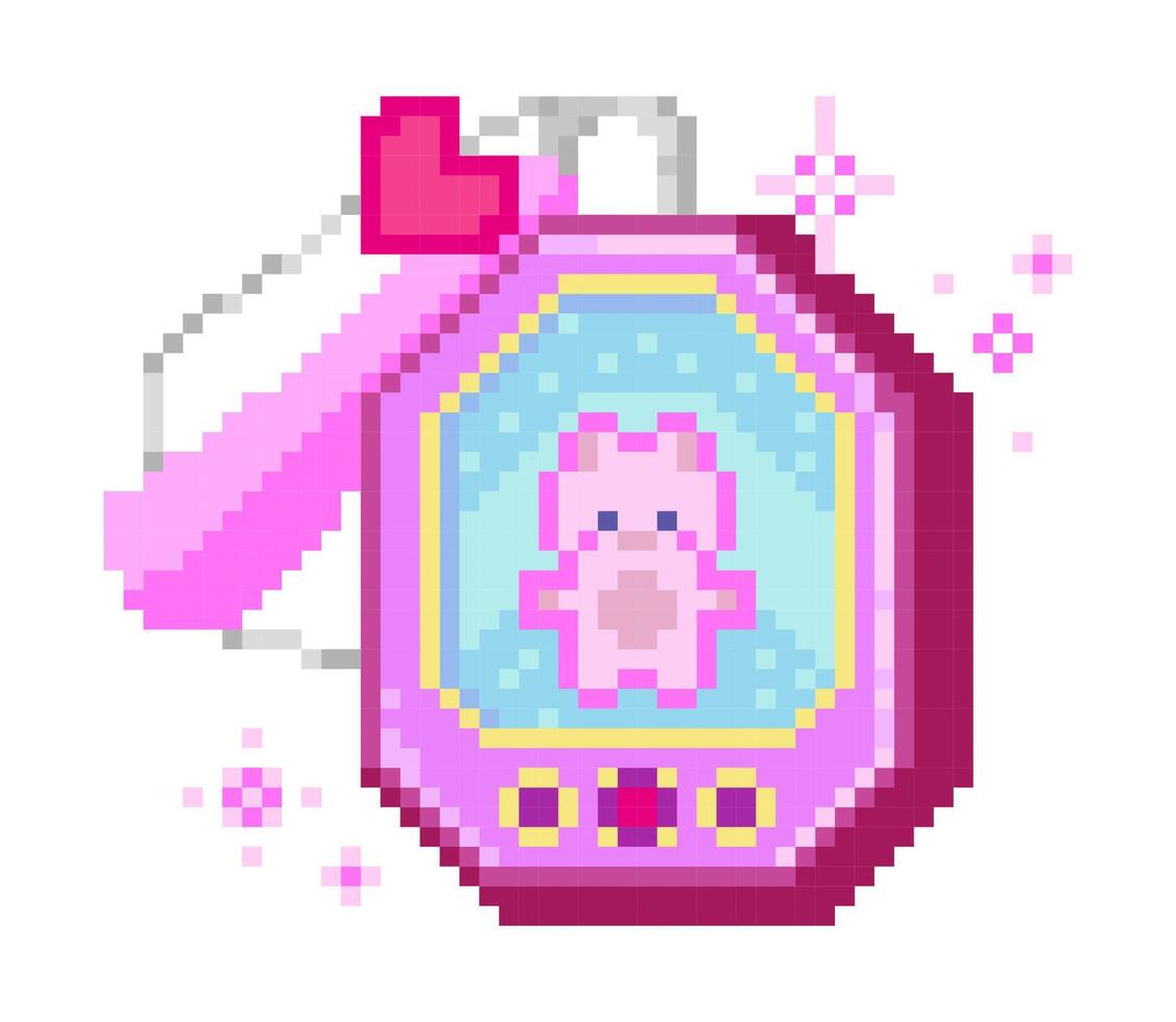 Vintage Pixel Digital Pocket Pet Game, 8-bit Icon. vector