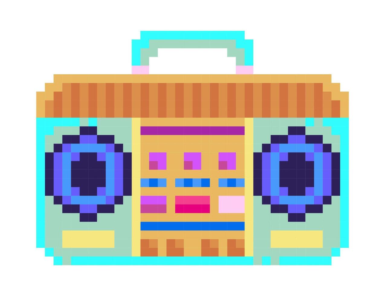 Retro Pixel Art Boombox, Music Player 8-bit Icon. vector