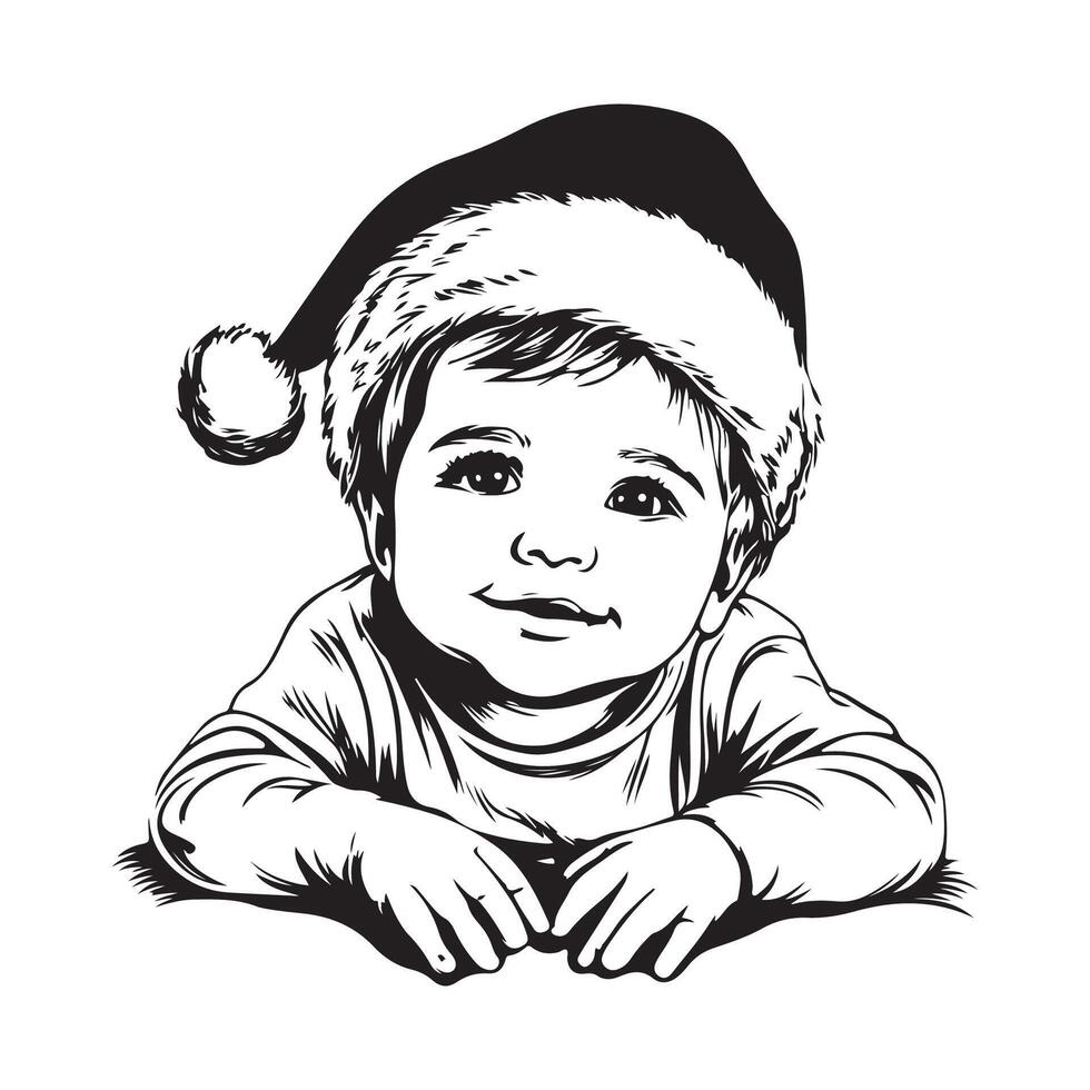 Baby wearing a santa hat Portrait of a happy cute baby stock image isolated on white background vector