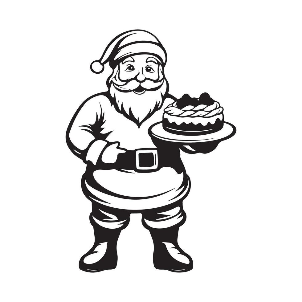 Santa Claus Standing Holding Christmas Cake stock image isolated on white background vector