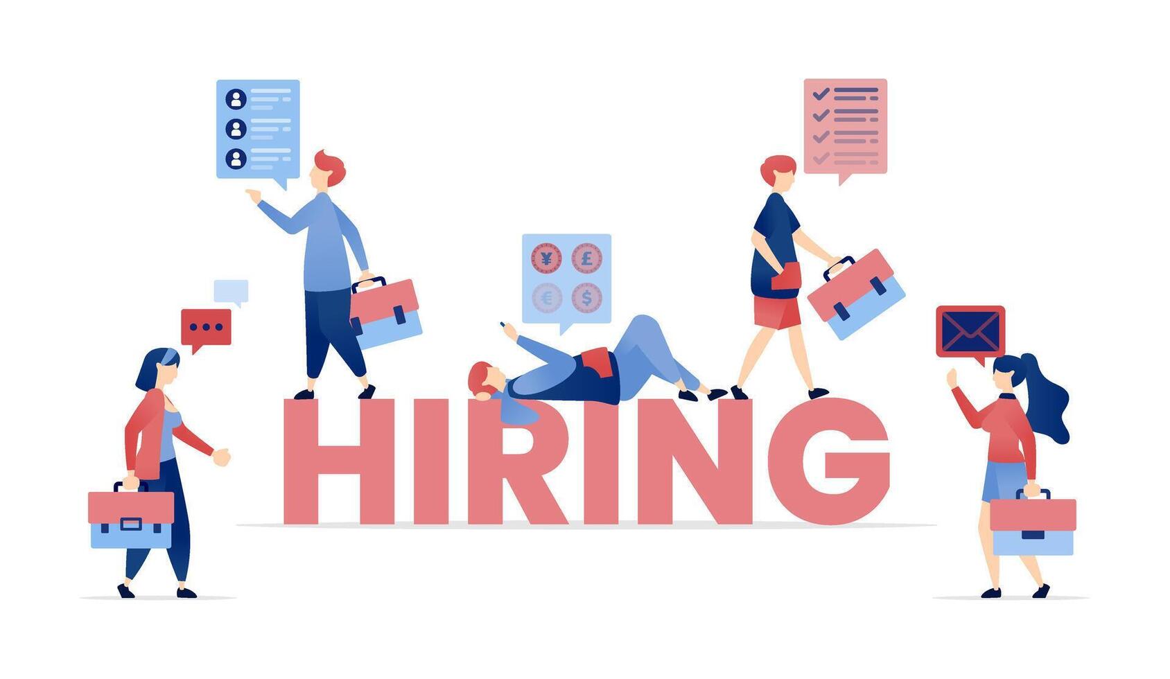 illustration of We Are Hiring. People Actively Recruiting New Employees and Opening Vacancies to Drive Company Growth, Expansion, and Meet Business Needs in the Workforce vector