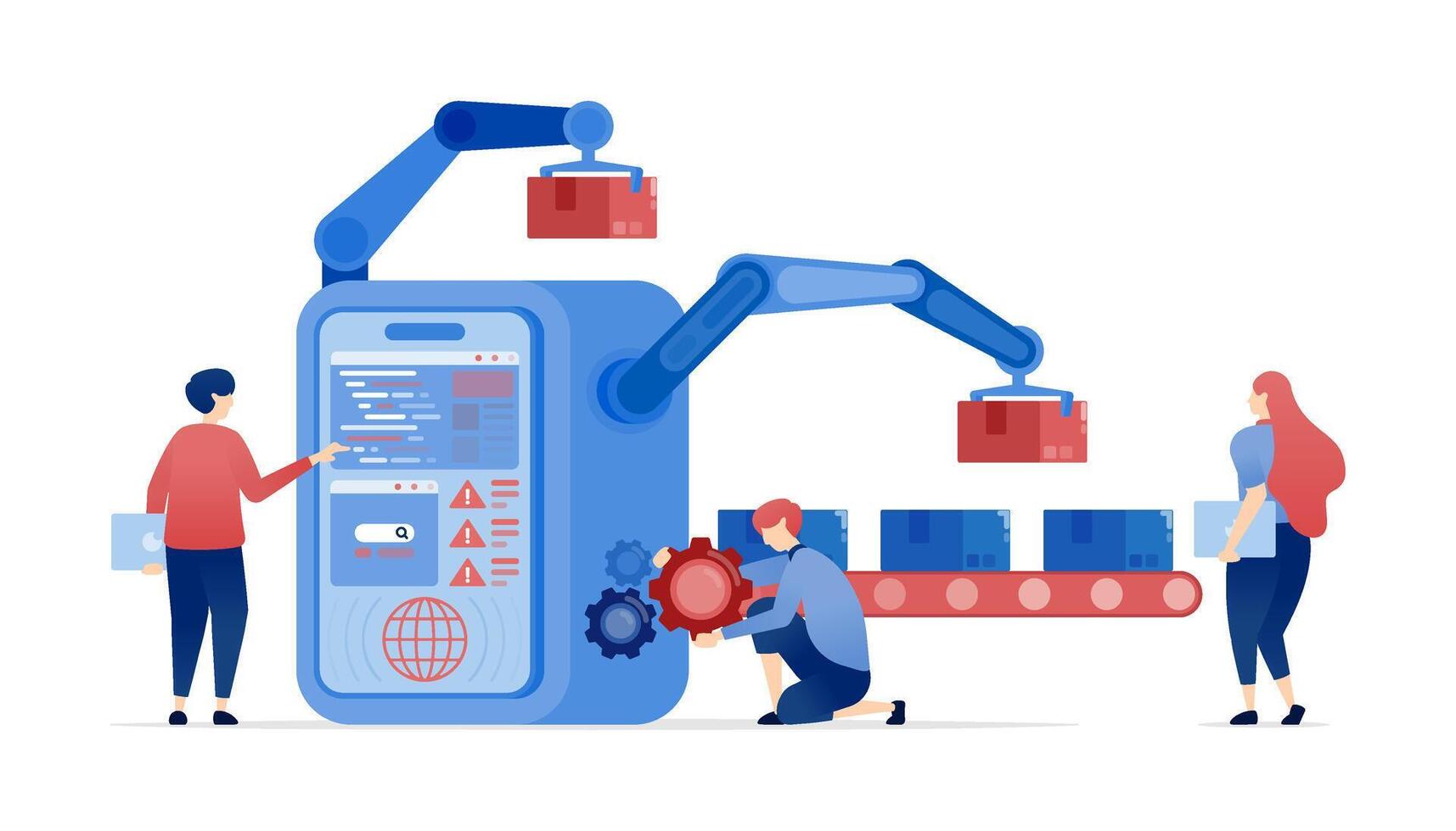 illustration of Developing Robotic Hands for Producing Goods and Services in Commercial Manufacturing Factories to Meet Industrial Needs Using Advanced Technology and Innovation vector