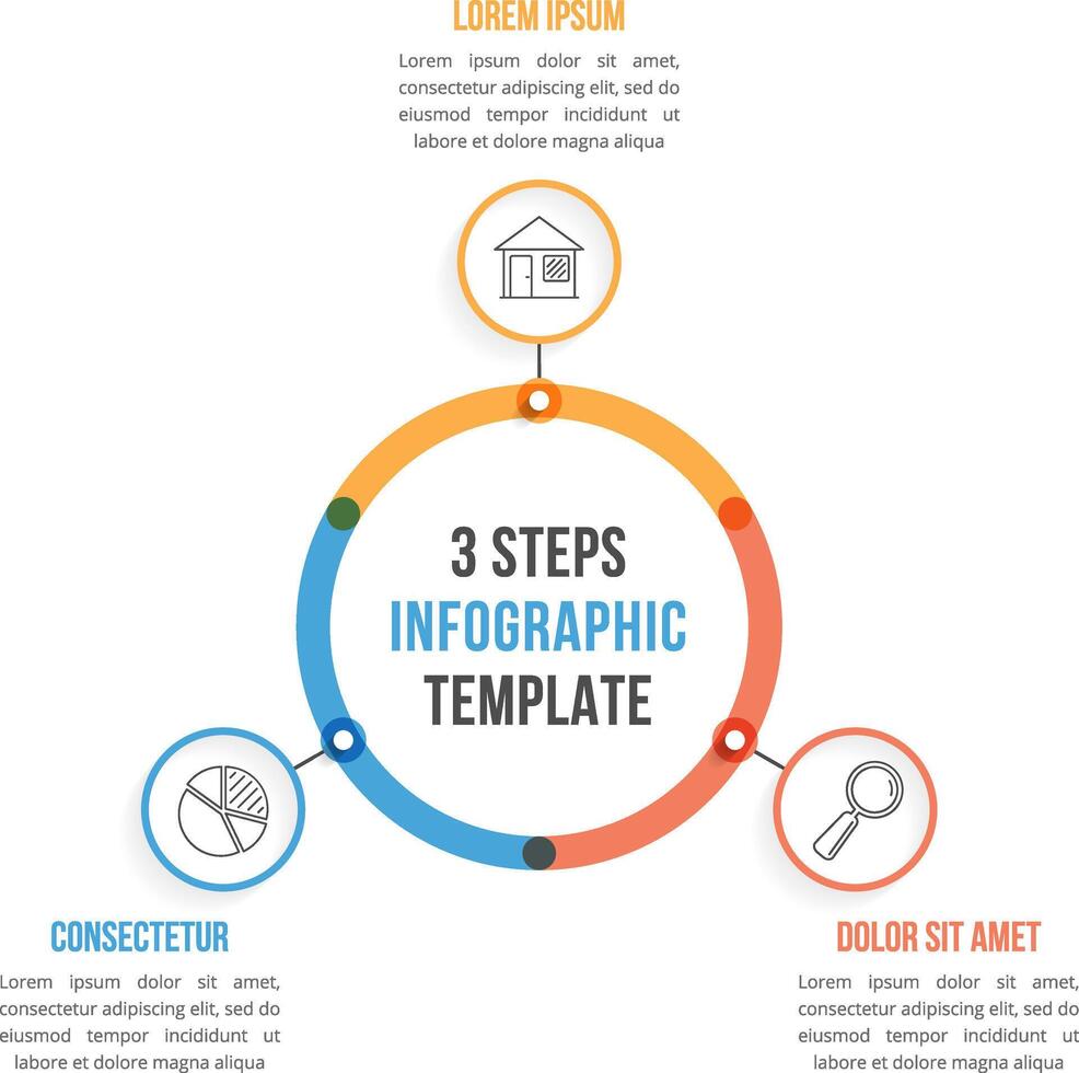 Circle infographic template with three elements, steps or options, workflow or process diagram vector