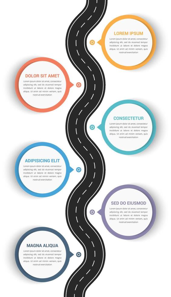 Road infographics with six pointers with place for your text vector