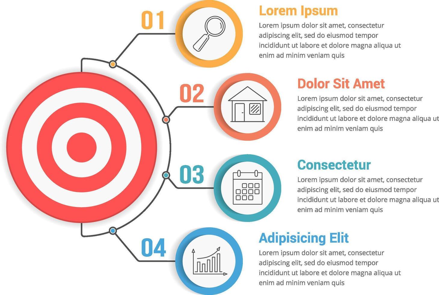 Infographic template with target with four steps or options, workflow, process diagram vector