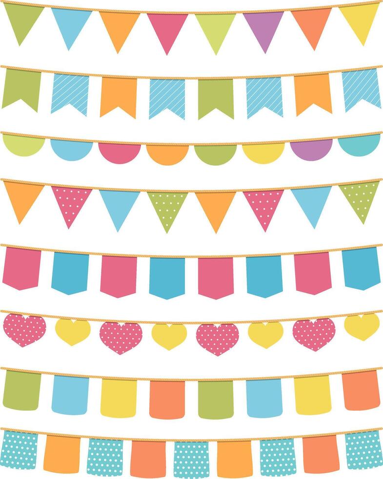Different colorful bunting for decoration of invitations, greeting cards etc, bunting flags vector