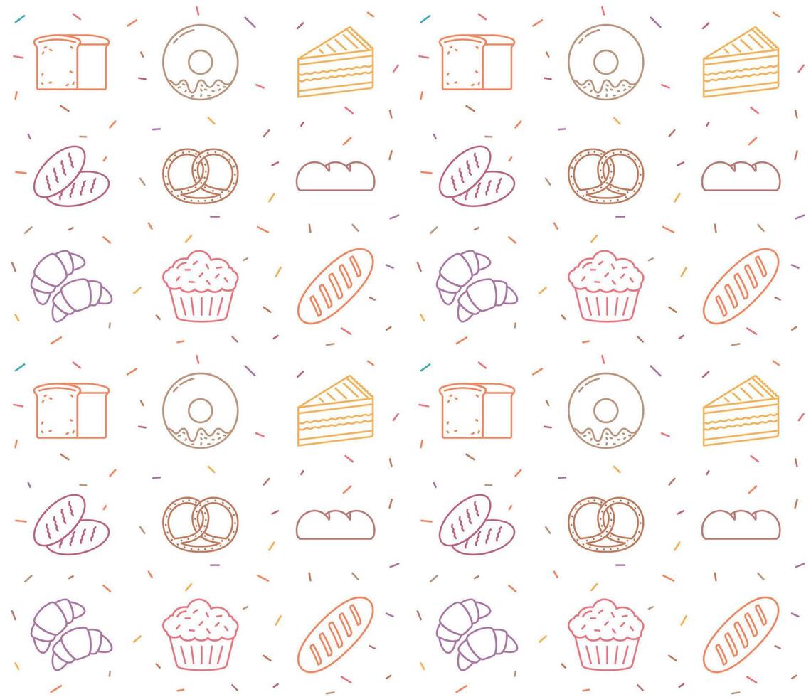 Seamless pattern for bakery with colored line icons vector