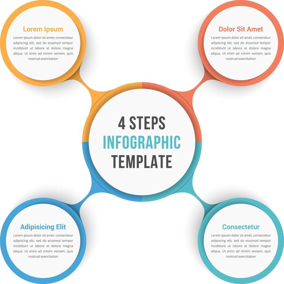 Circle diagram infographic template with four steps or options, workflow, process vector