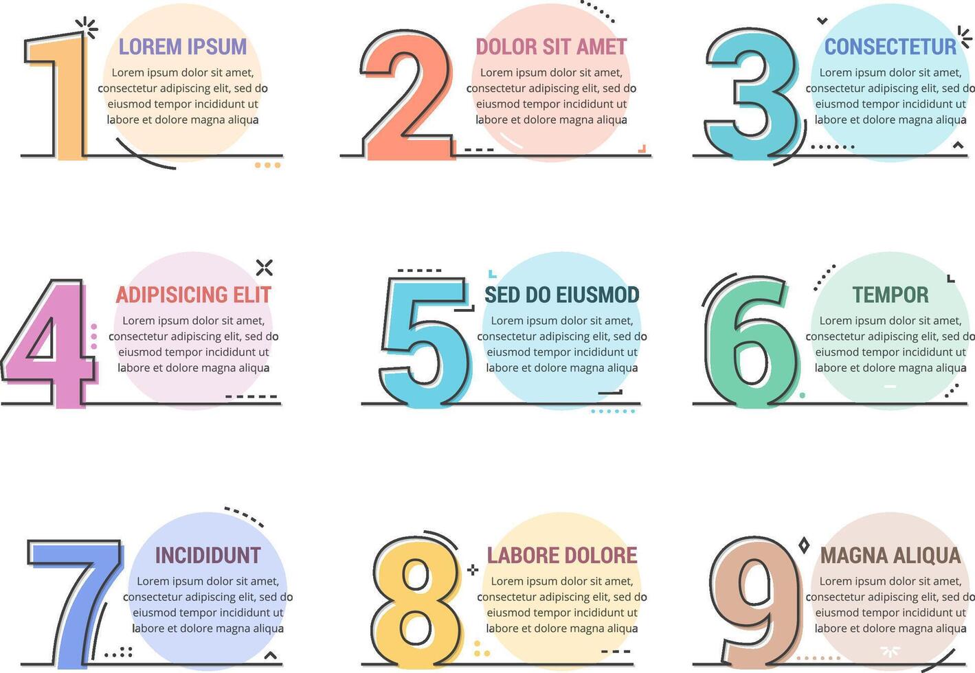 Set of line numbers with place for your text, can be used as steps, options, process design, workflow vector