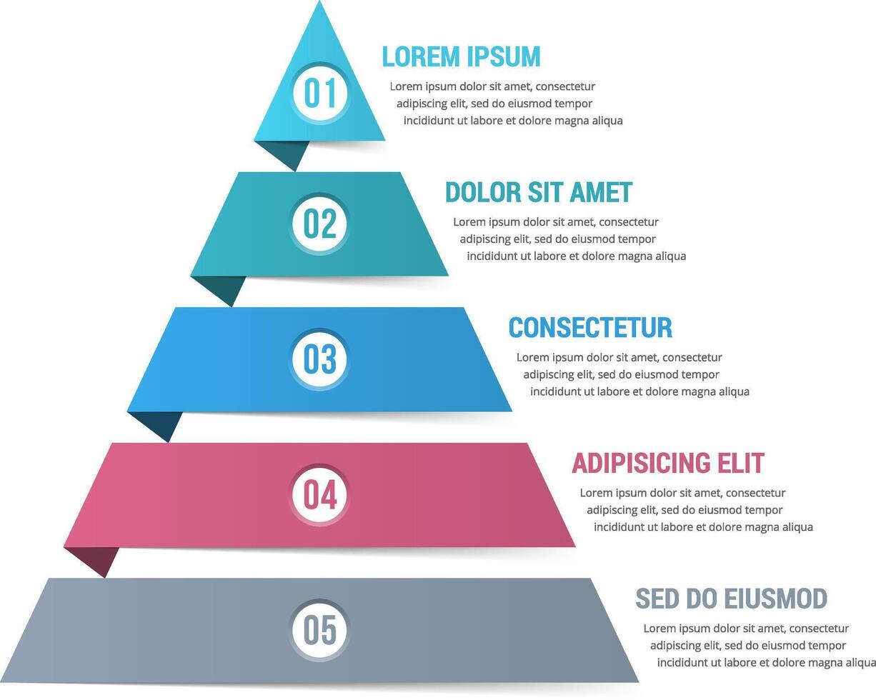 Pyramid infographic template with five elements vector