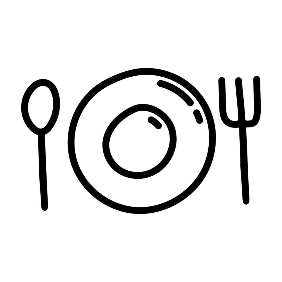Doodle icon of plate spoon fork vector