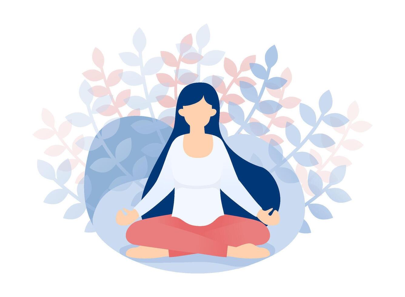 Girl Sits In Lotus Position. Benefits of Meditation and Yoga for Peace of Mind and Emotion, Beginning of Idea and Inspiration vector
