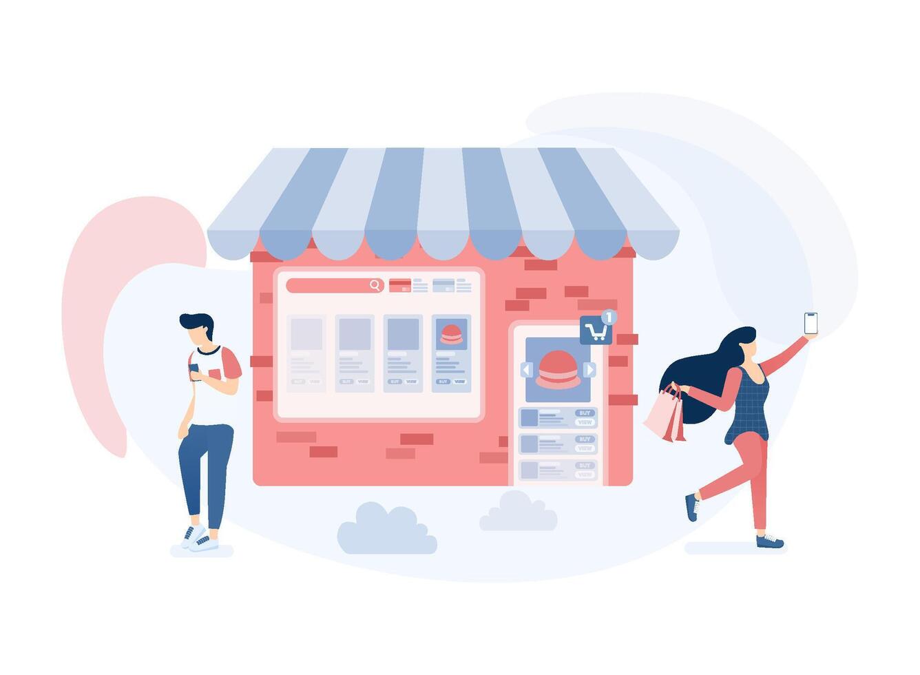 Offline Shop Online. Store Join Marketplace or E-commerce Digital Marketing vector