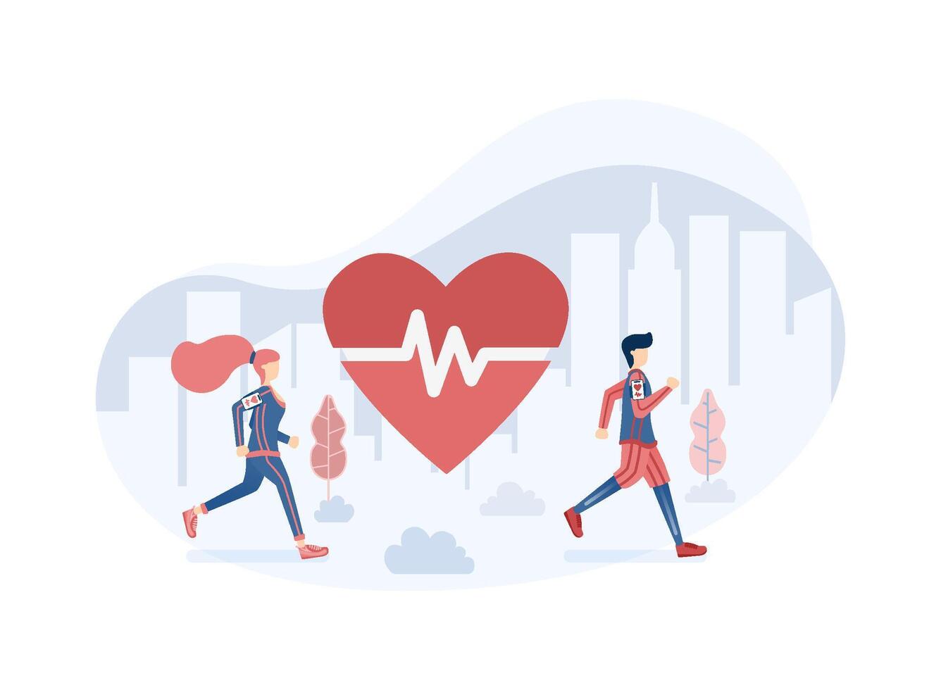 Couple Exercising Outdoor Running or Jogging in the Middle of City Park Cardio Activity For Heart Health vector