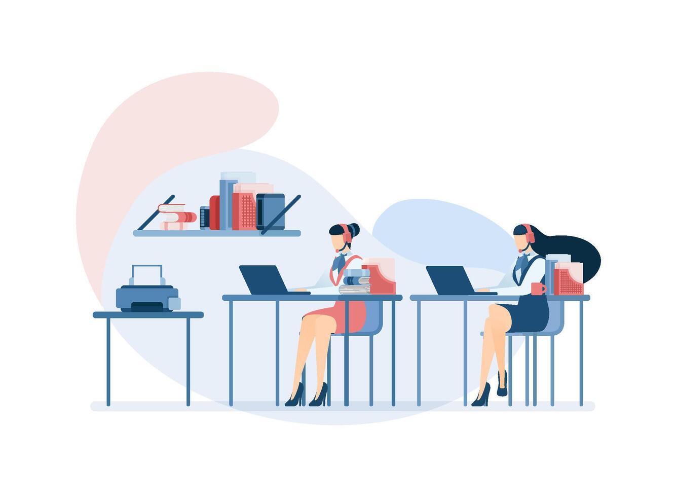 Support Service Help Assistance Guidance. Technical Support Female Worker with Heaphones From Customer Service vector