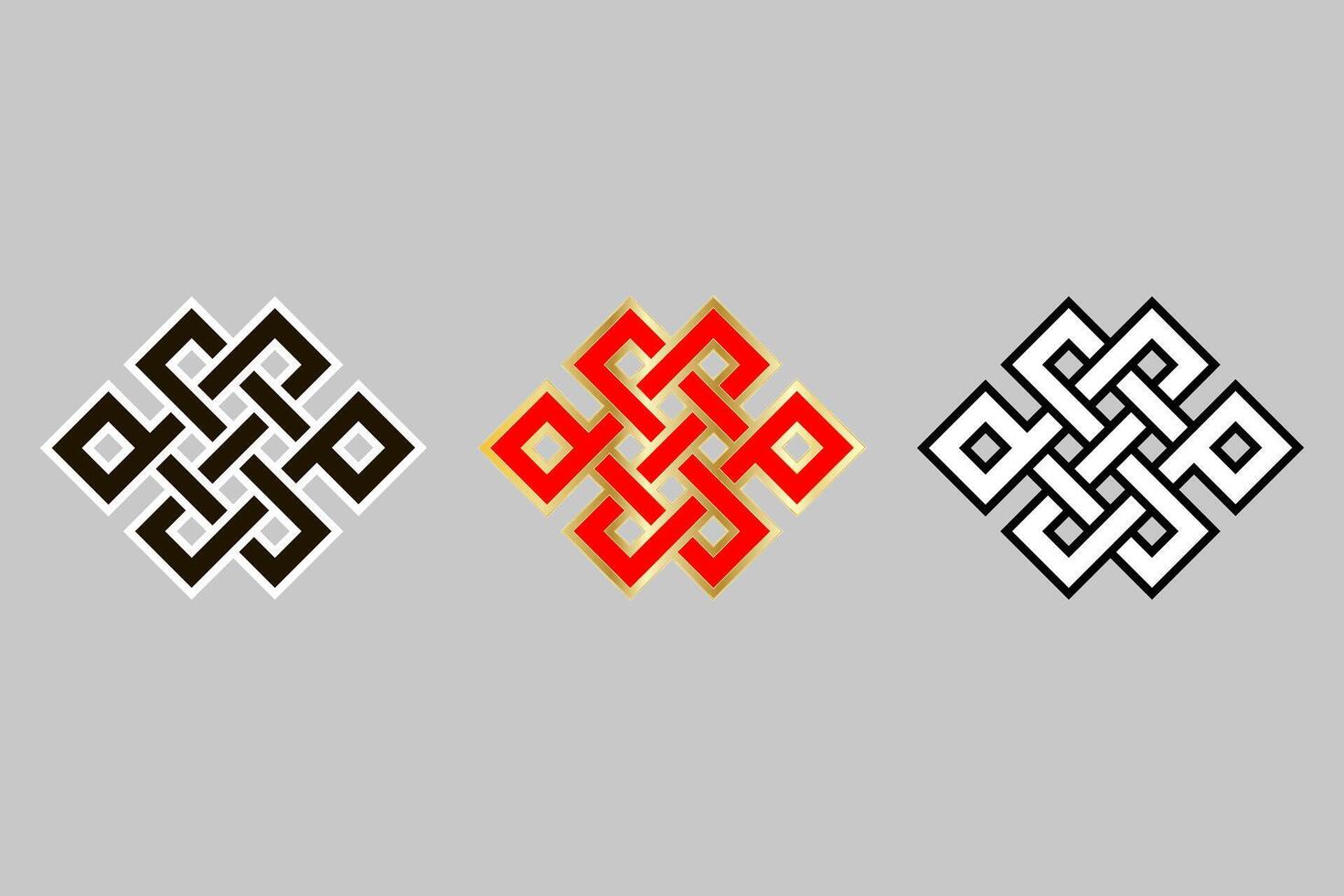 Asian knots or eternal knots. Set. Tradition Chinese, Tibetian knots. Sacred symbol of the rebirths concatenation in the Buddhism vector