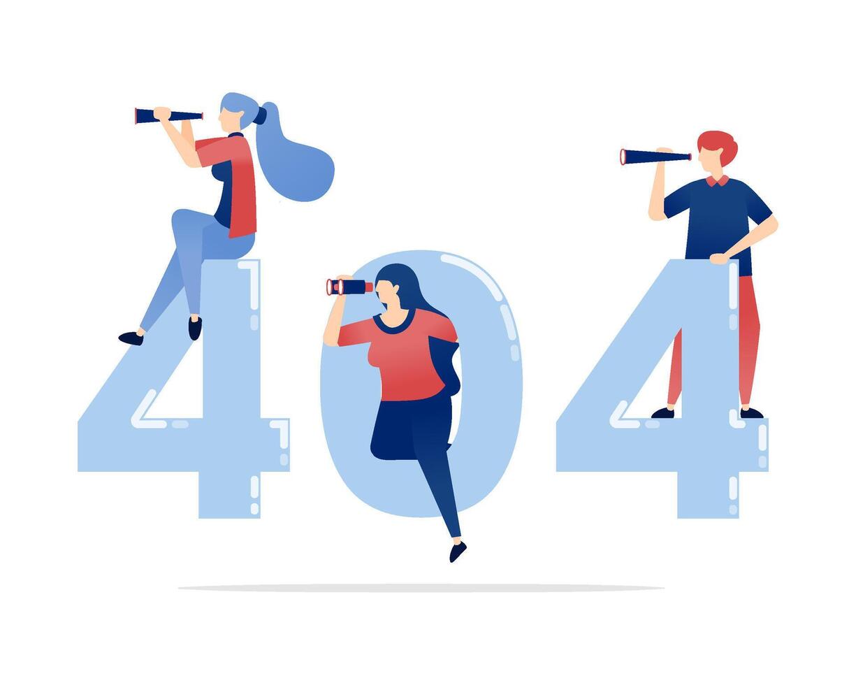 illustration of 404 Not Found. People Looking in the Direction of the 404 Text, Realizing That the Destination or Page They Are Trying to Reach Does Not Exist vector