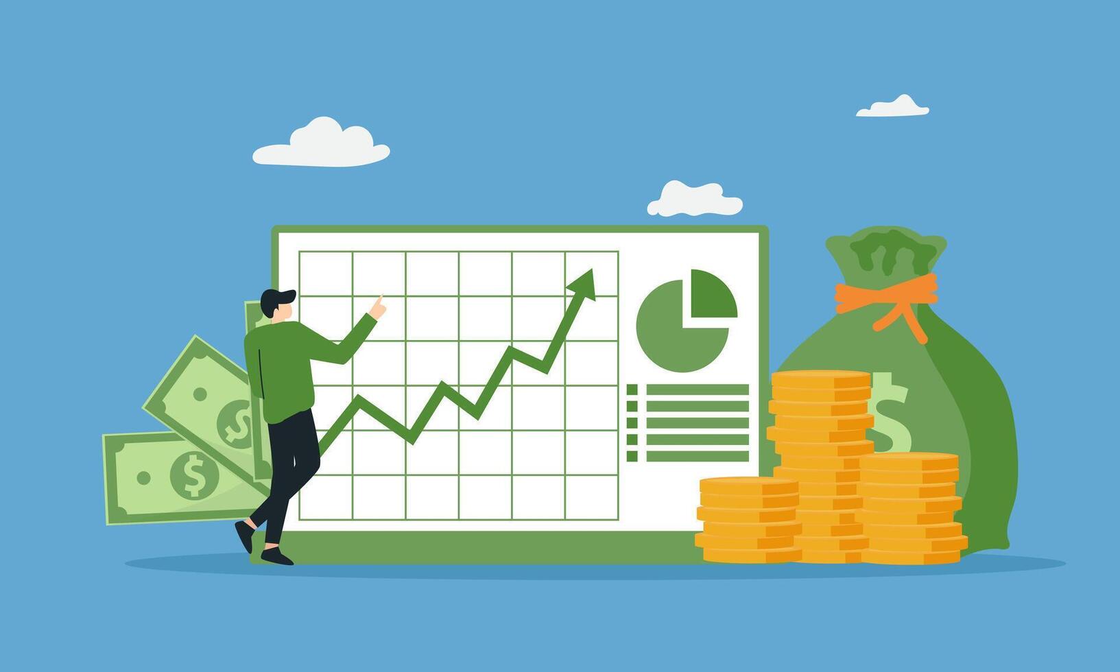 Businessman showing infographic graph, Financial report concept. flat illustration vector