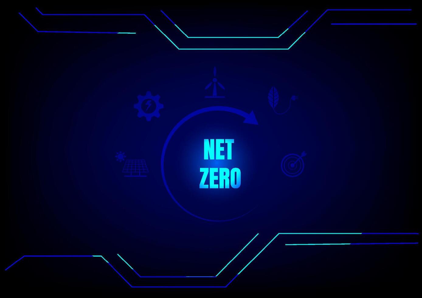 Net zero with renewable energy reduce icon on blue technology background. Green products, Solar energy, reduce carbon dioxide. vector