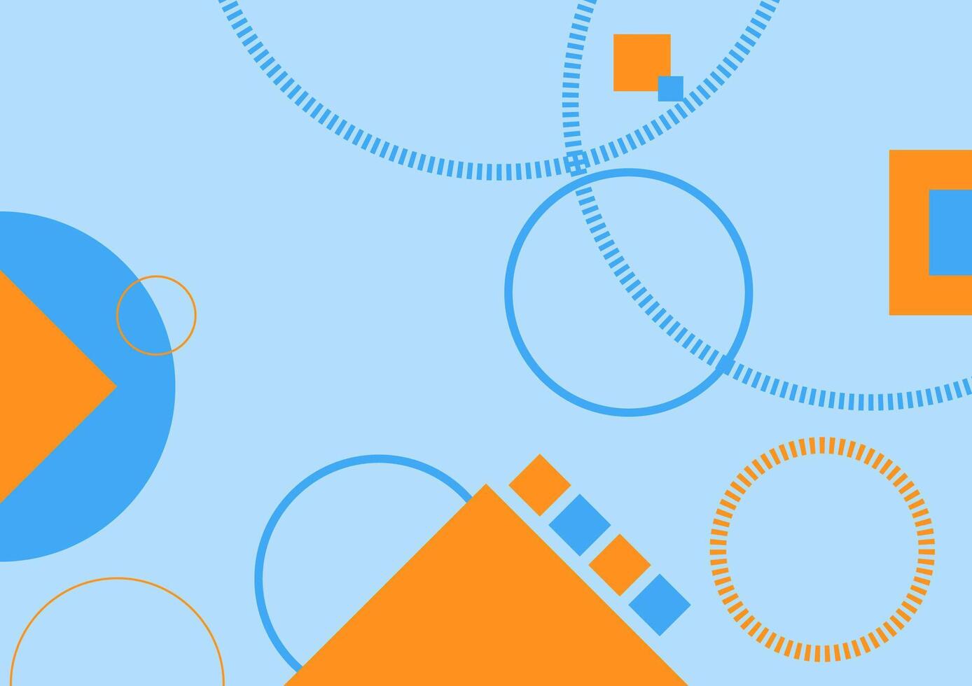 Blue and orange geometric of circles and square shapes on a blue background. For the backdrop, banner and website. vector