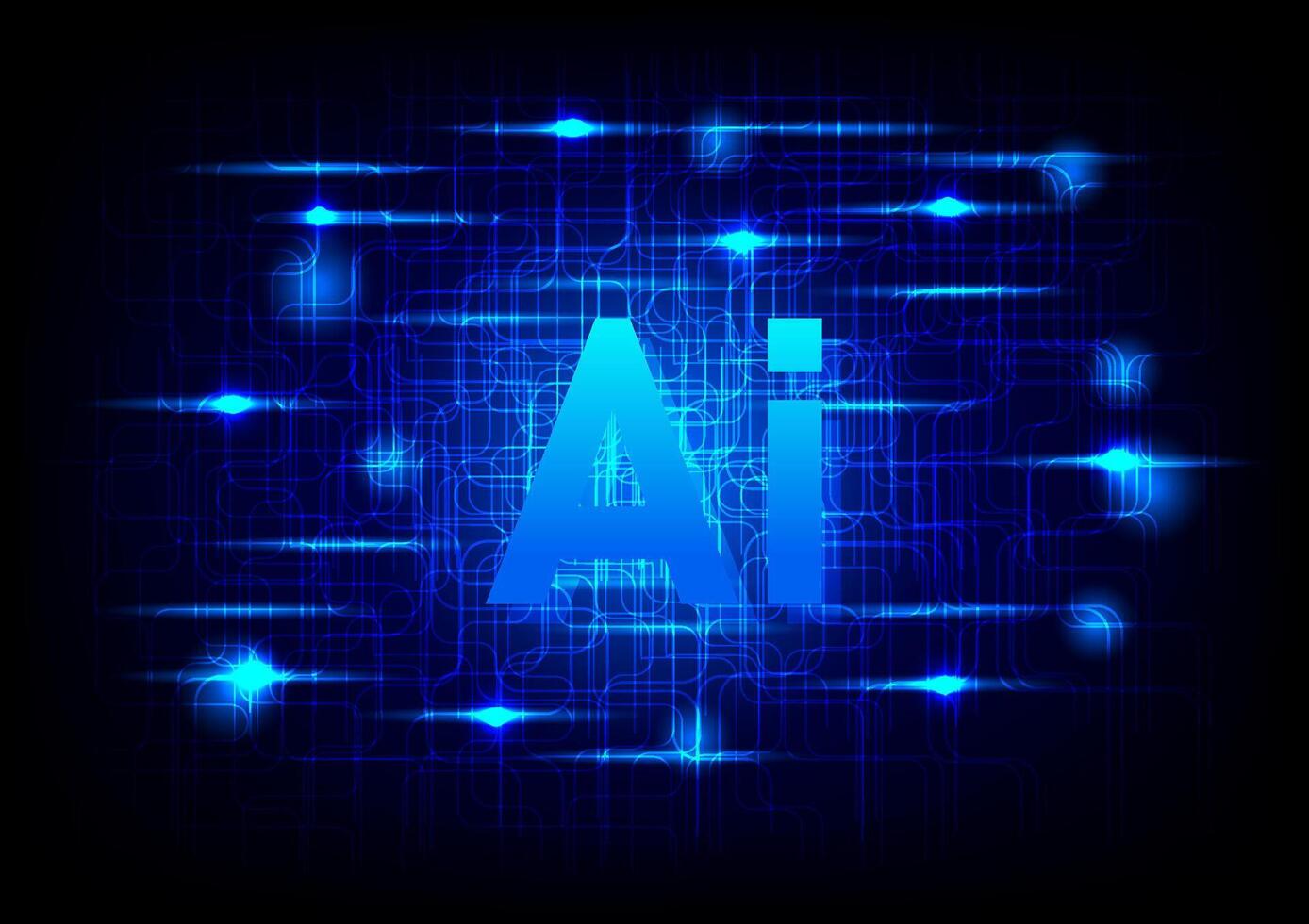 Artificial Intelligence online circuit on blue technology background. vector