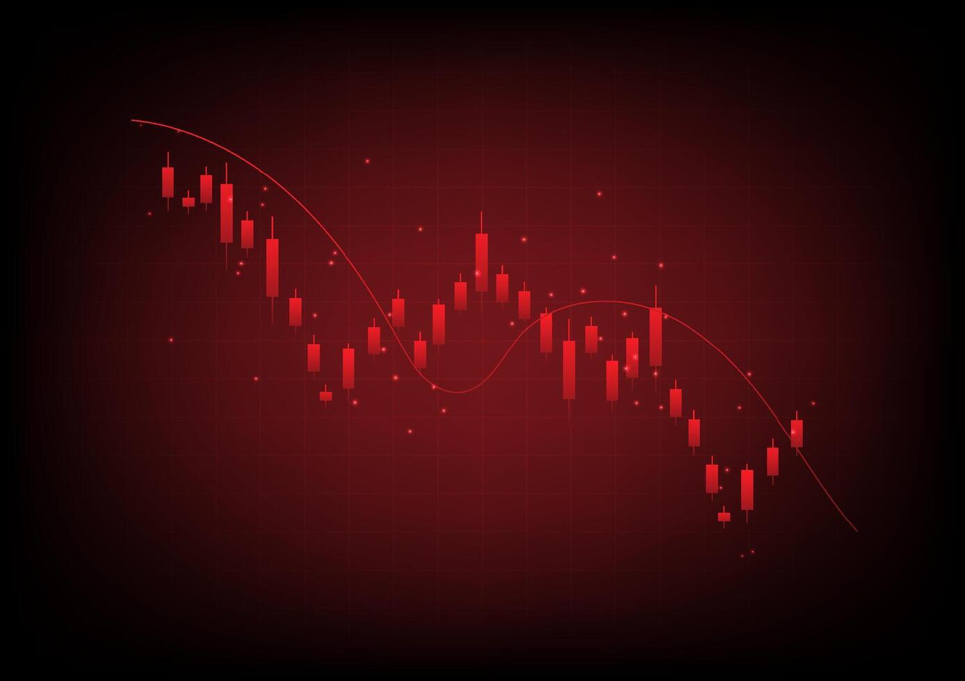 Economic critical concept. The lower line graph and shiny on red background. Recession financial, cryptocurrency, gold, and the stock market. Losing money and cash. Bearish. vector