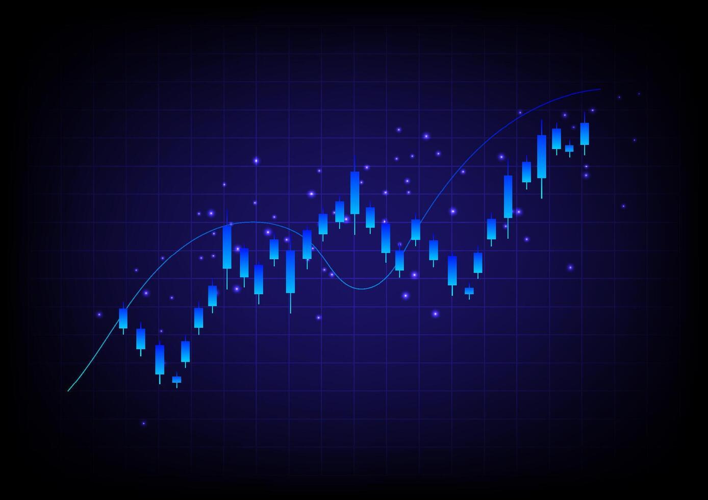 Stock and investment concept. line graph on a dark blue background. Bullish market, profit of wealth, high risk high return, business growth up. vector