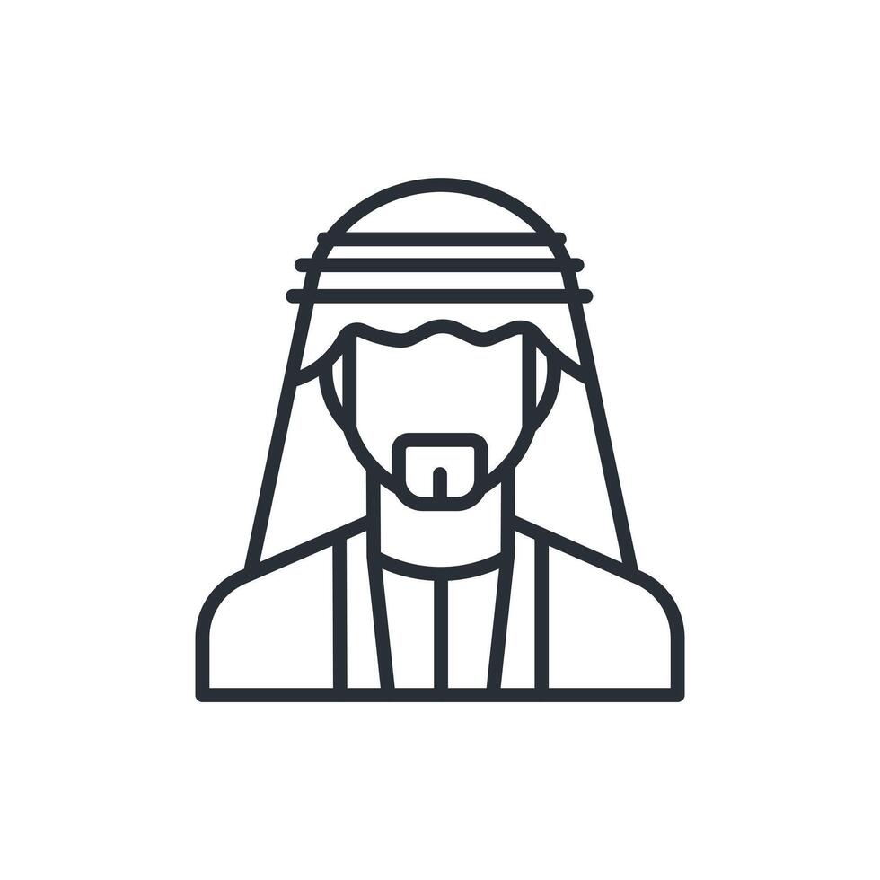 Portrait of arab muslim man line icon. Man wearing keffiyeh vector