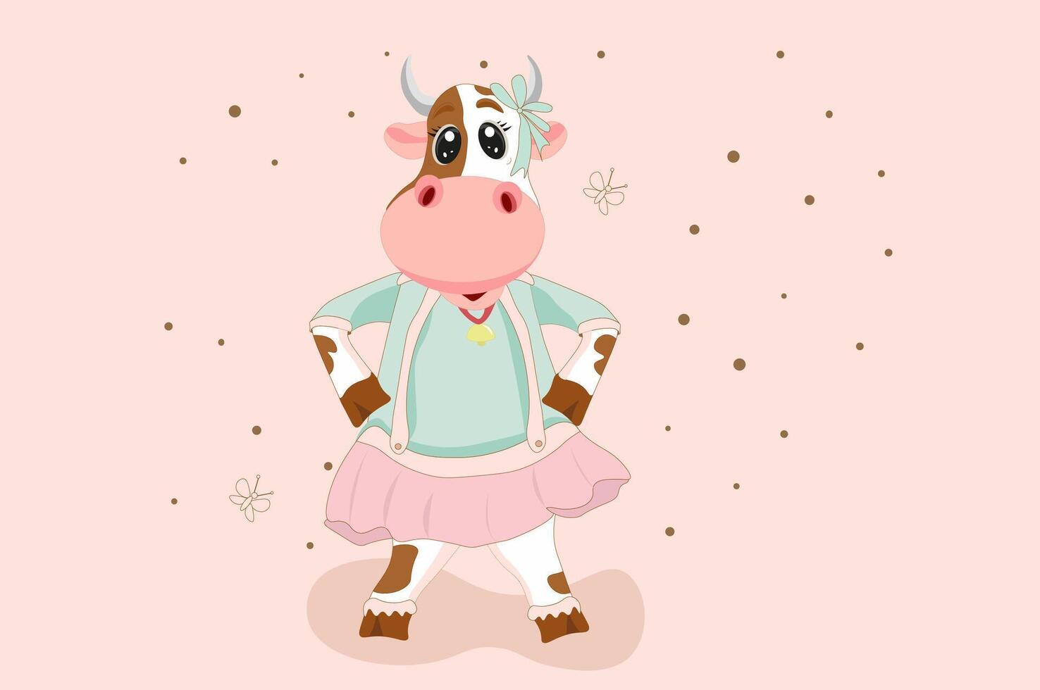 Funny cartoon cow in the pink background vector