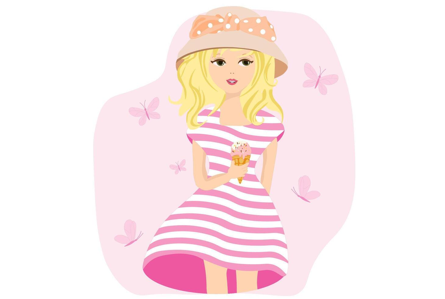 Blond girl with ice cream on the pink background vector