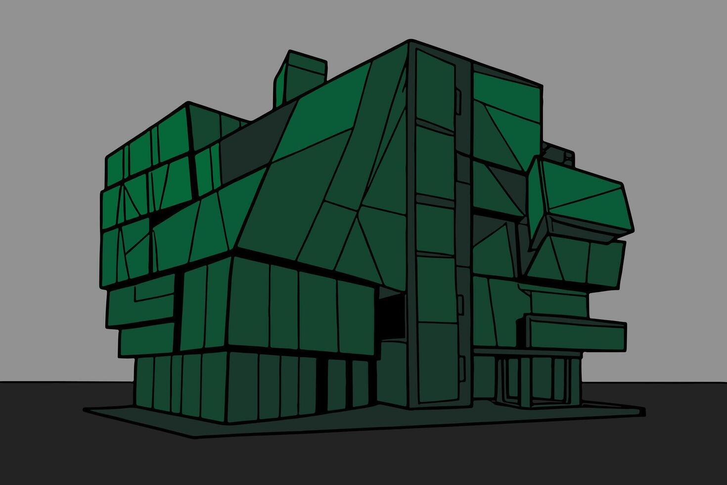 Modern geometric green building with abstract facade design. Architecture concept vector