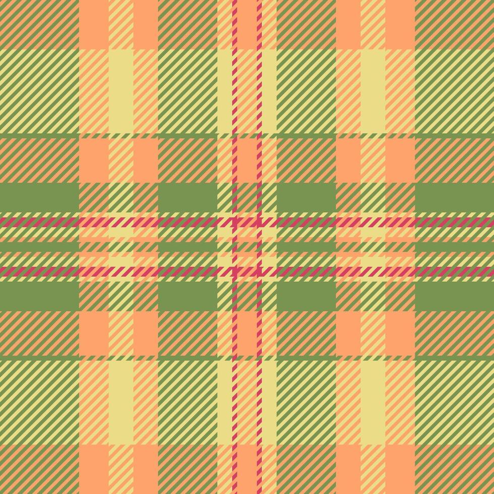 Cozy tartan textile, pride pattern seamless texture. Festive plaid fabric background check in green and orange colors. vector